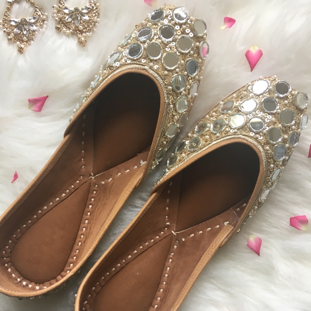 Mirror work jutti indian flat shoes